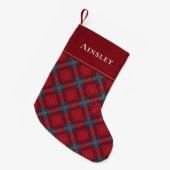 Klassiek rood marine Schots tartan Kerstmis Kleine Kerstsok (Voorkant (Hangend))