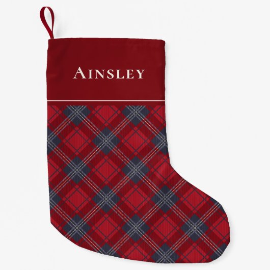 Klassiek rood marine Schots tartan Kerstmis Kleine Kerstsok (Voorkant)