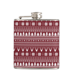 Klassiek Rood Rendier Kersttrui Patroon Heupfles