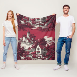Klassiek rood toile met pastorale Franse scènes Fleece Deken