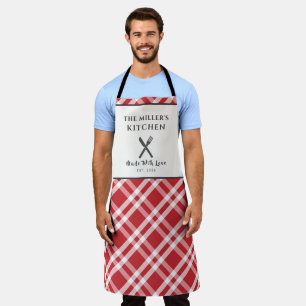 Klassiek Rood Wit Gingham Plaid Persoonlijk Schort