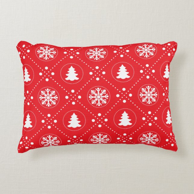 Klassiek rood wit snowflake kerstboomontwerp accent kussen (Voorkant)