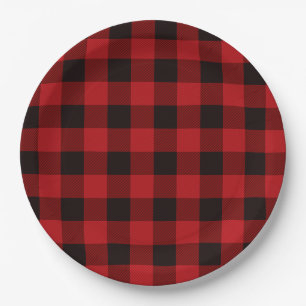 Klassiek rood zwart buffel plaid papieren bordje