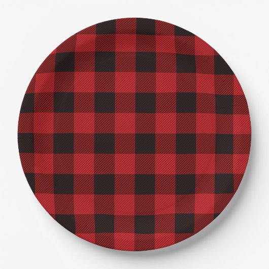Klassiek rood zwart buffel plaid papieren bordje (Voorkant)