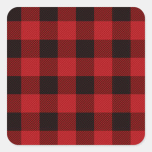 Klassiek rood zwart buffel plaid vierkante sticker
