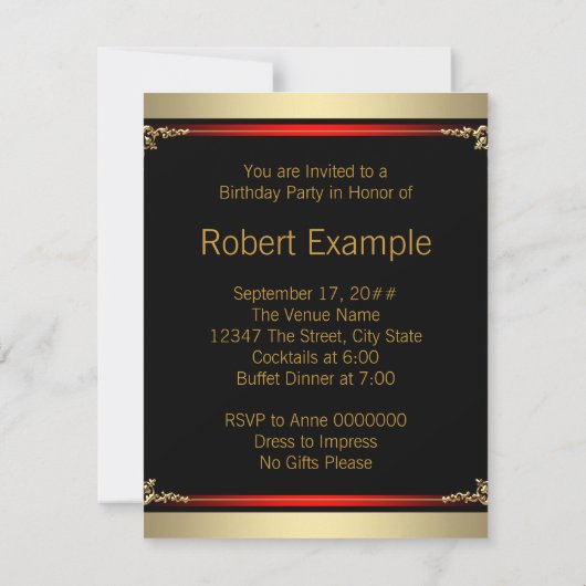 Klassiek rood, zwart en goud 70ste verjaardagsfees kaart (Achterkant)