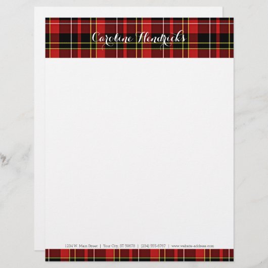 Klassiek Rood Zwart Geel Wit Tartan Persoonlijk Briefhoofd (Voorkant / Achterkant)