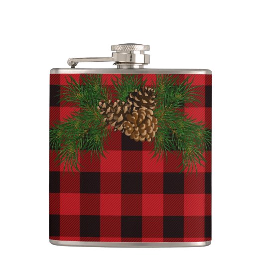 Klassiek rood zwart plaid patroon pinecone heupfles (Voorkant)