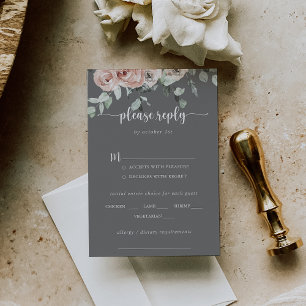 Klassiek Roos Floral Gray Wedding Menu Keuze RSVP