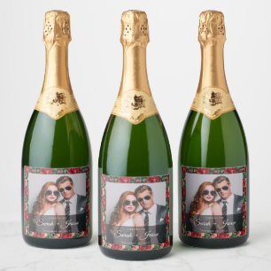 Klassiek Roos Wilde Bloem Bruiloft Wijnlabel Sparkling Wijnetiket