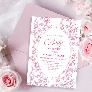 Klassiek roospatroon bloemrijke babyshower uitnodi kaart
