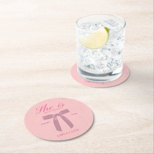 Klassiek roze coquette vrijgezellenfeest ronde kartonnen onderzetter