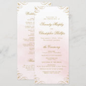 Klassiek roze en goud kalligrafie bruiloft program menu (Voorkant / Achterkant)