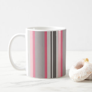 Klassiek roze en grijs gestreept koffiemok