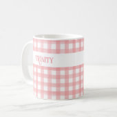 Klassiek Roze en Wit Gingham Plaid Gepersonaliseer Koffiemok (Voorkant links)