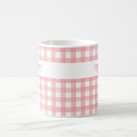 Klassiek Roze en Wit Gingham Plaid Gepersonaliseer Koffiemok (Center)