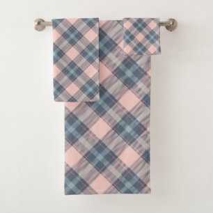Klassiek roze grijs blauw geruit gingang patroon bad handdoek