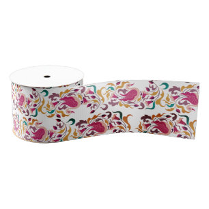 Klassiek Roze Groen Geel Bloemig Zwaan Vogel Bruil Grosgrain Lint