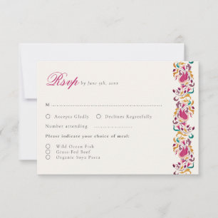 Klassiek Roze Groen Geel Bloemig Zwaan Vogel Bruil RSVP Kaartje