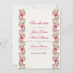 Klassiek Roze Groen Geel Bloemig Zwaan Vogel Bruil Save The Date