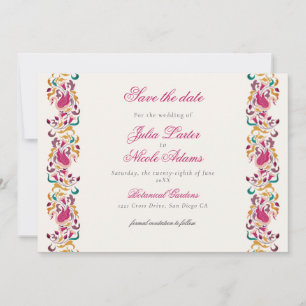 Klassiek Roze Groen Geel Bloemig Zwaan Vogel Bruil Save The Date