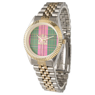 Klassiek Roze & Groen Geplaatst met Custom Monogra Horloge
