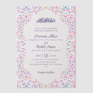 Klassiek Roze Paars Blauw Juwelen Goud Moslim Brui Vellum Uitnodigingen