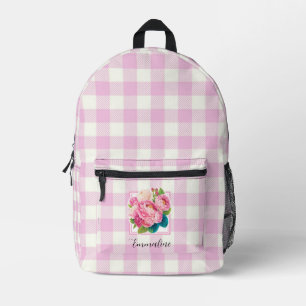 Klassiek roze wit geruit roze bloemmotief personal bedrukte rugzak