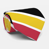 Klassiek roze zwart geel hoekig streeppatroon stropdas (Opgerold)