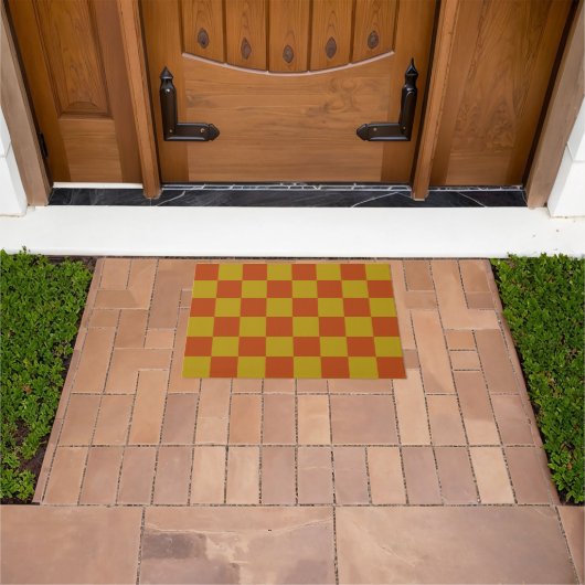 Klassiek Rust en Goud Checkerboard Patroon Deurmat (Buiten)