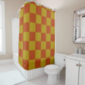 Klassiek Rust en Goud Checkerboard Patroon Douchegordijn (In situ)
