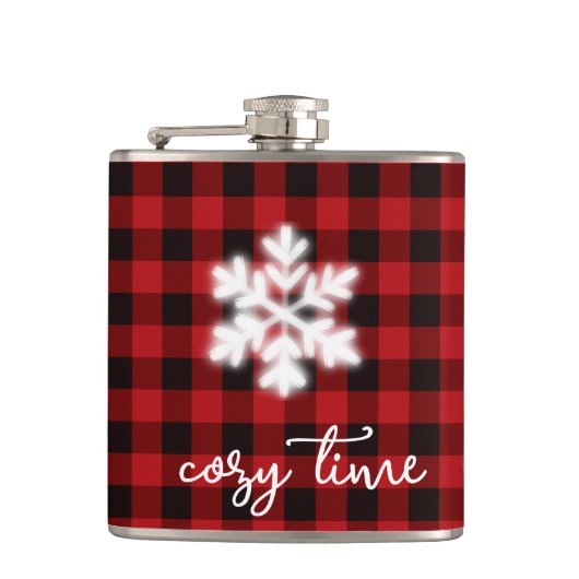 Klassiek rustiek gezellig rood zwart plaid patroon heupfles (Voorkant)