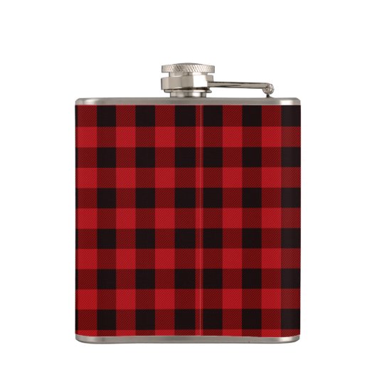 Klassiek rustiek gezellig rood zwart plaid patroon heupfles (Achterkant)