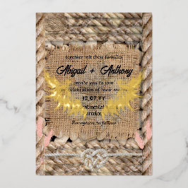 Klassiek ruw touw bruiloft folie uitnodiging
