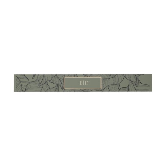 Klassiek Sage Monogram Elegant blad Patroon Uitnodigingen Wikkel (Vlak)