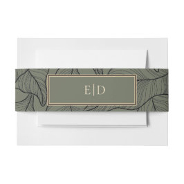 Klassiek Sage Monogram Elegant blad Patroon Uitnodigingen Wikkel