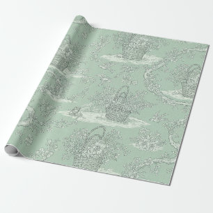 Klassiek saliegroen bloemboeketpatroon cadeaupapier