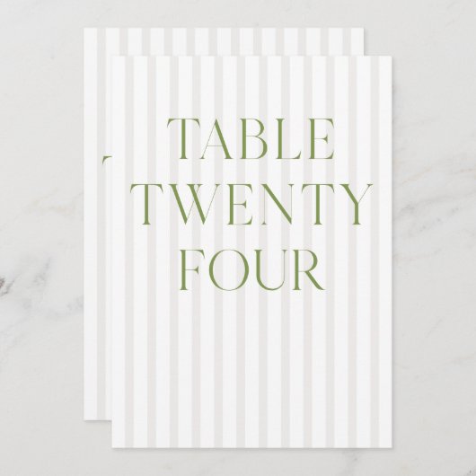 Klassiek saliegroen en beige bruiloft 24 Tafelnumm Kaart (Voorkant / Achterkant)