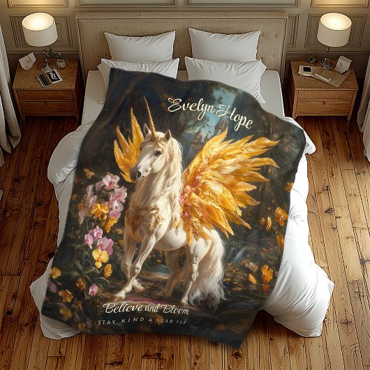 Klassiek schilderij Witte Pegasus met gouden vleug Fleece Deken