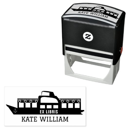 Klassiek schip Custom ex libris Zelfinktende Stempel (In situ)
