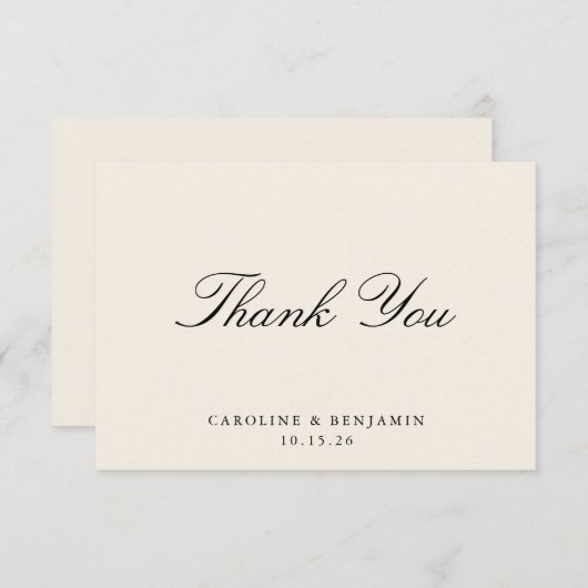 Klassiek Schrift Elegant Bruiloft Aangepast Ivoor Bedankkaart (Voorkant / Achterkant)