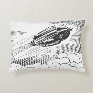 Klassiek sciencefiction-ruimteschip met raket in d accent kussen