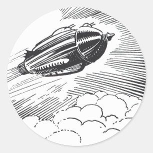 Klassiek sciencefiction-ruimteschip met raket in d ronde sticker