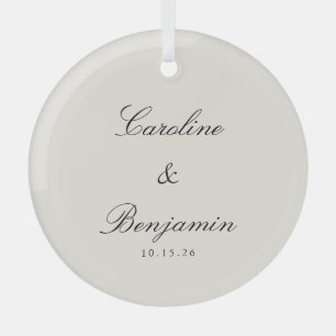 Klassiek Script Elegant Ivoor Wedding Custom Glas Ornament
