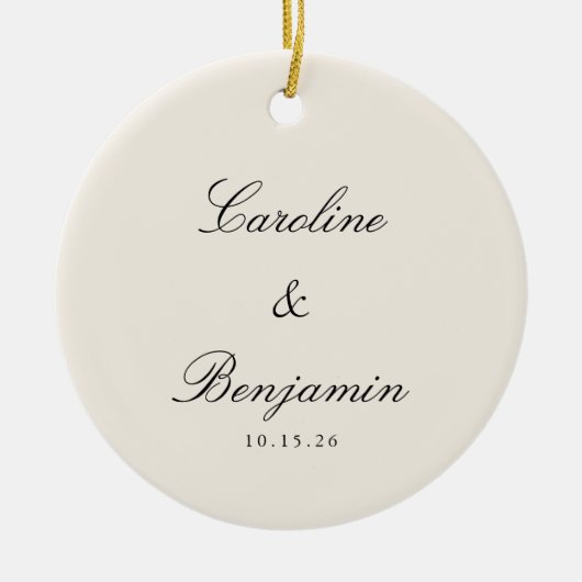 Klassiek Script Elegant Ivoor Wedding Custom Keramisch Ornament (Voorkant)