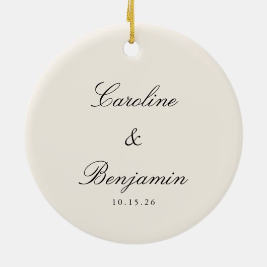 Klassiek Script Elegant Ivoor Wedding Custom Keramisch Ornament (Achterkant)