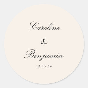 Klassiek Script Elegant Wedding Custom Ivory Cream Ronde Sticker
