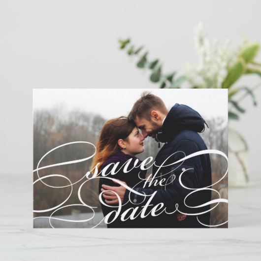 Klassiek script | Foto Opslaan Datum Kaart (Staand voorkant)