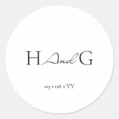 Klassiek Script minimalistisch monogram wit bruilo Ronde Sticker (Voorkant)