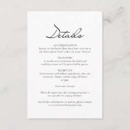 Klassiek script minimalistische witte bruiloft det informatiekaartje